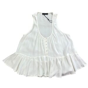 Maven West White Ruffle Hem Tank Top Flowy Festival Sz XS Romantic Cottage Boho